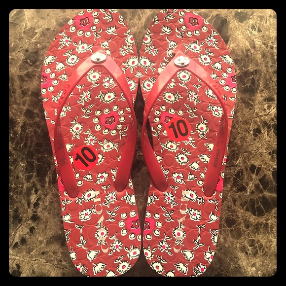 Coach Shoes - NWOT Coach flowery red sandals.